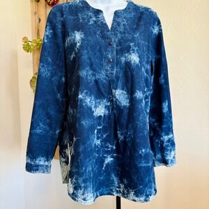 Pure Jill J‎ Jill Tunic Top Organic Cotton Indigo Tie Dye Women's XS Boho Blouse